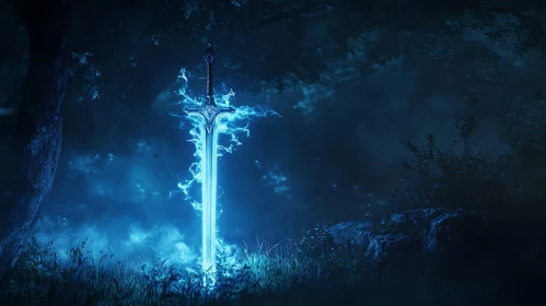 Glowing Sword in the Woods