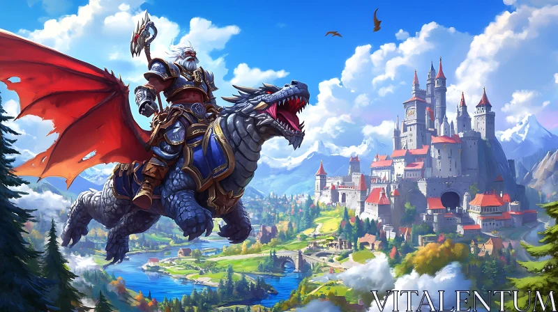 AI ART Fantasy Dragon Ride to the Castle