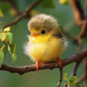 Fluffy Bird Perched on Tree Branch