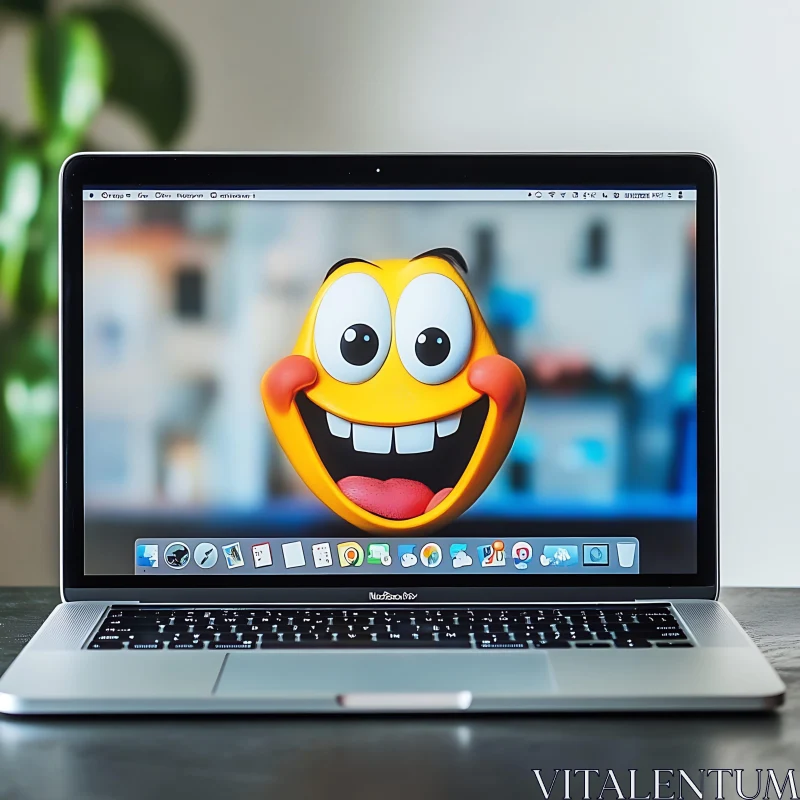 Charming Cartoon Emoticon on Laptop Screen AI Image