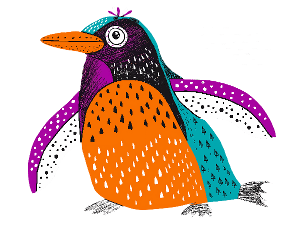 Vibrant Penguin Illustration for T-Shirts POD Design