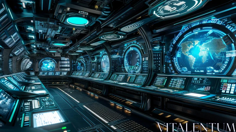 Futuristic Digital Space Station Interior | Realistic Marine Painting AI Image