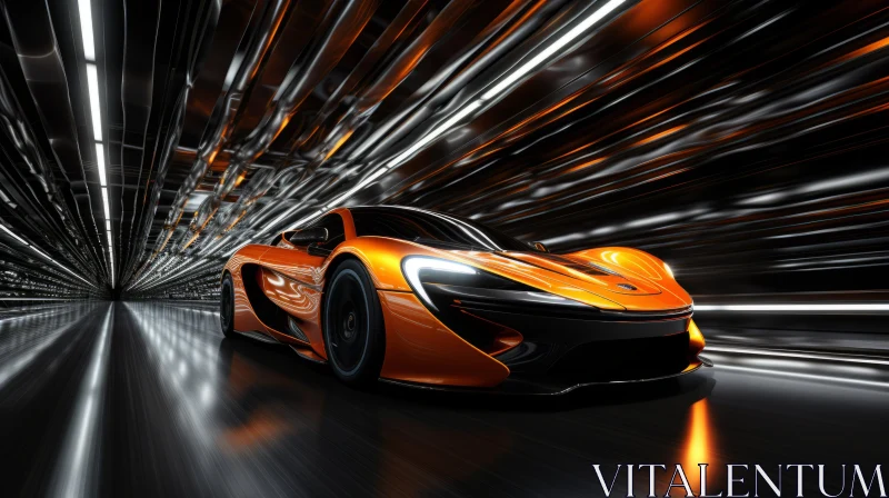 Orange Sports Car in Dark Tunnel: A Show of Craftsmanship and Precision AI Image
