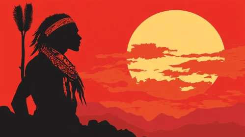 Silhouette of Native American at Sunset