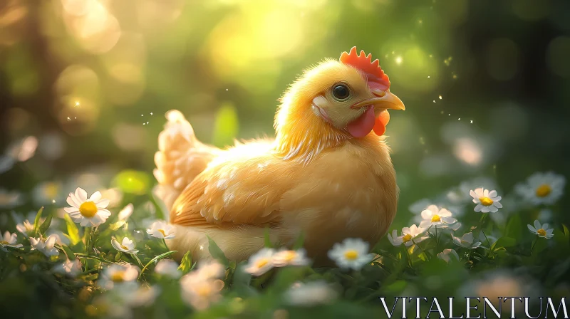 Charming Chicken in Daisy Field AI Image