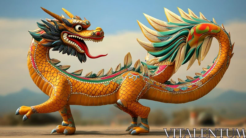 Majestic Golden Dragon Art AI Image