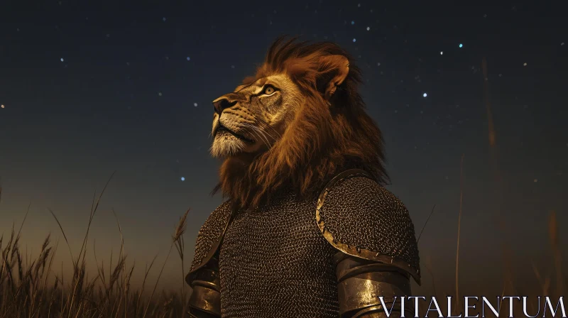 AI ART Armored Lion Gazing at Stars