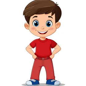 Smiling Cartoon Boy with Hands on Hips