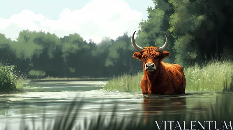 AI ART Cow Standing in a Calm River