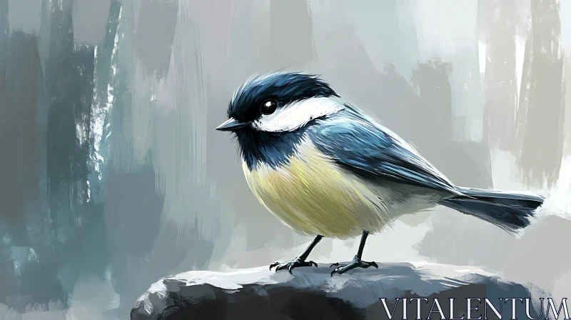 Blue and Yellow Bird on Rock AI Image