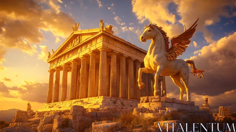 Pegasus Statue at Ancient Greek Temple AI Image