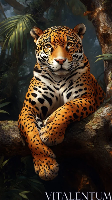 Elegant Jaguar Resting in Wilderness AI Image