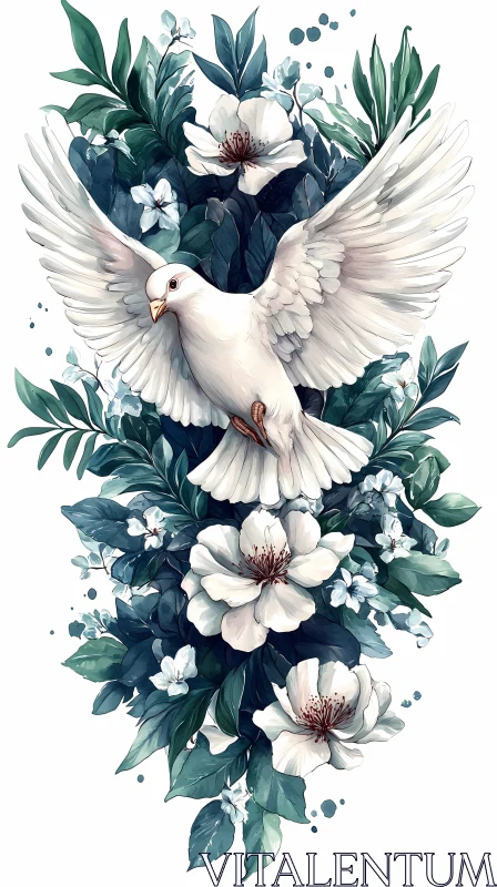 AI ART Graceful Dove and Lush Florals