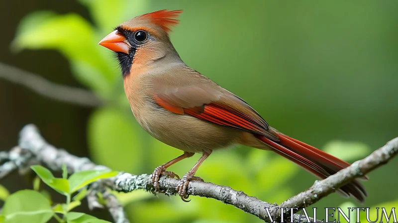 Cardinal Bird Perched on a Tree Branch AI Image