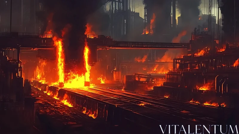 AI ART Fiery Industrial Landscape