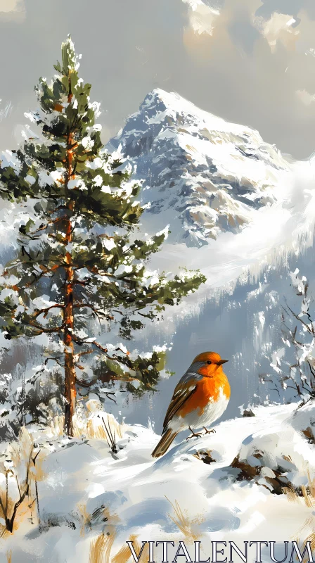 AI ART Robin in Snow