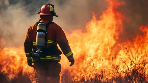 Heroic Firefighter in Action Against Wildfire