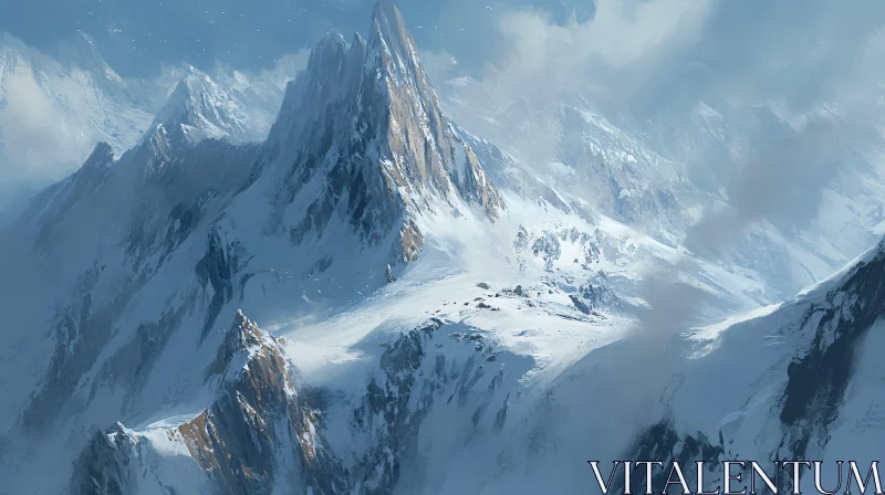 Majestic Winter Mountain Landscape AI Image