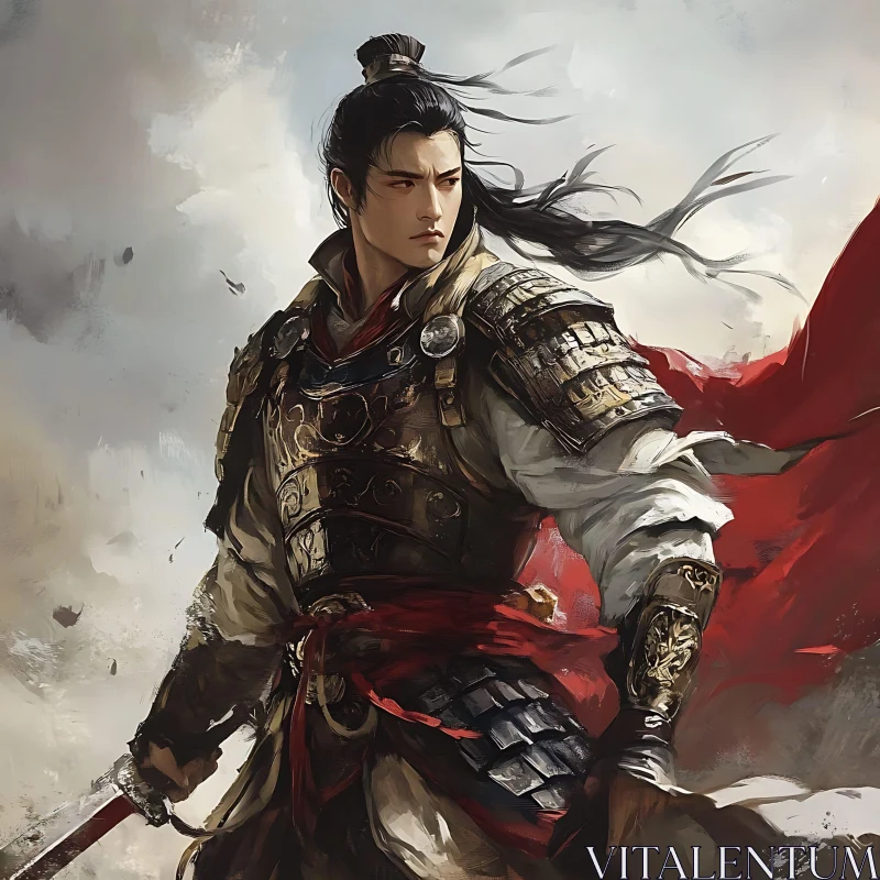 AI ART Asian Warrior with Sword and Cape