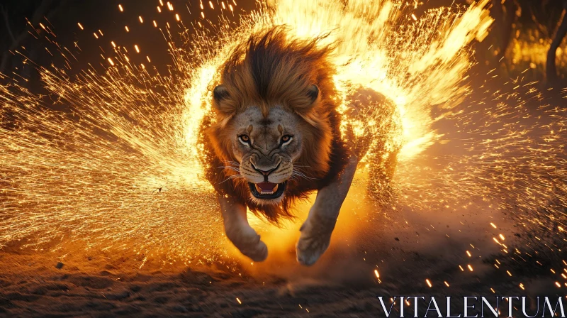 Lion with Golden Sparks AI Image