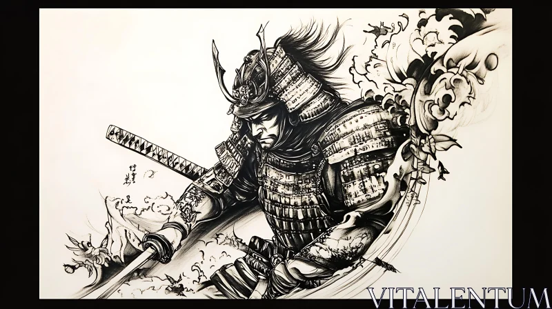 Monochrome Samurai Ink Art AI Image