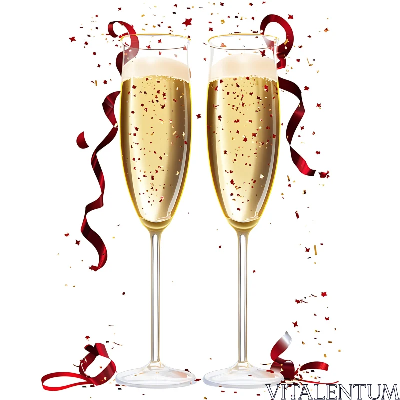 AI ART Two Champagne Glasses with Confetti