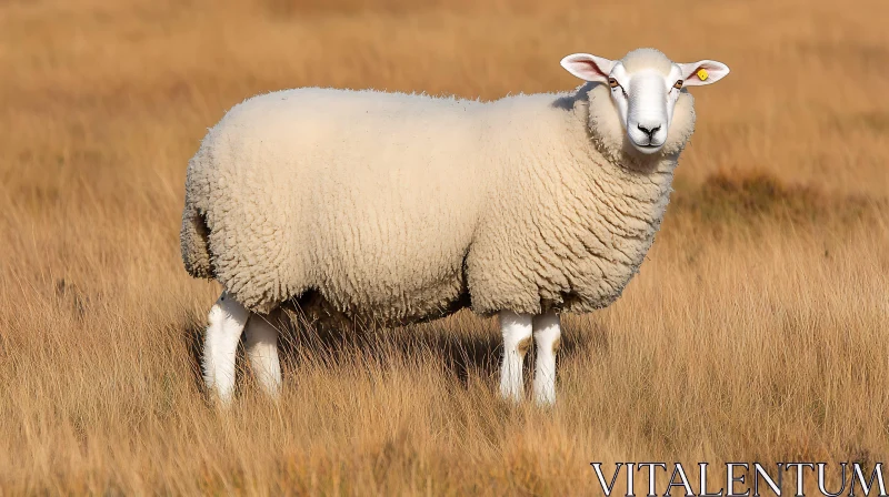 Woolly Sheep Portrait in Meadow AI Image