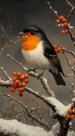 Vibrant Orange-Breasted Bird in Winter