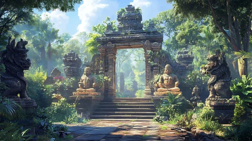 Jungle Temple Entrance with Stone Guardians