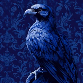 Monochrome Raven Portrait with Floral Design