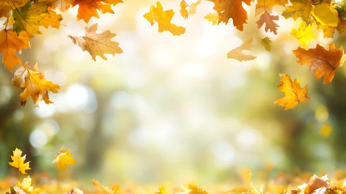 Autumnal Leaf Cascade in Sunlight