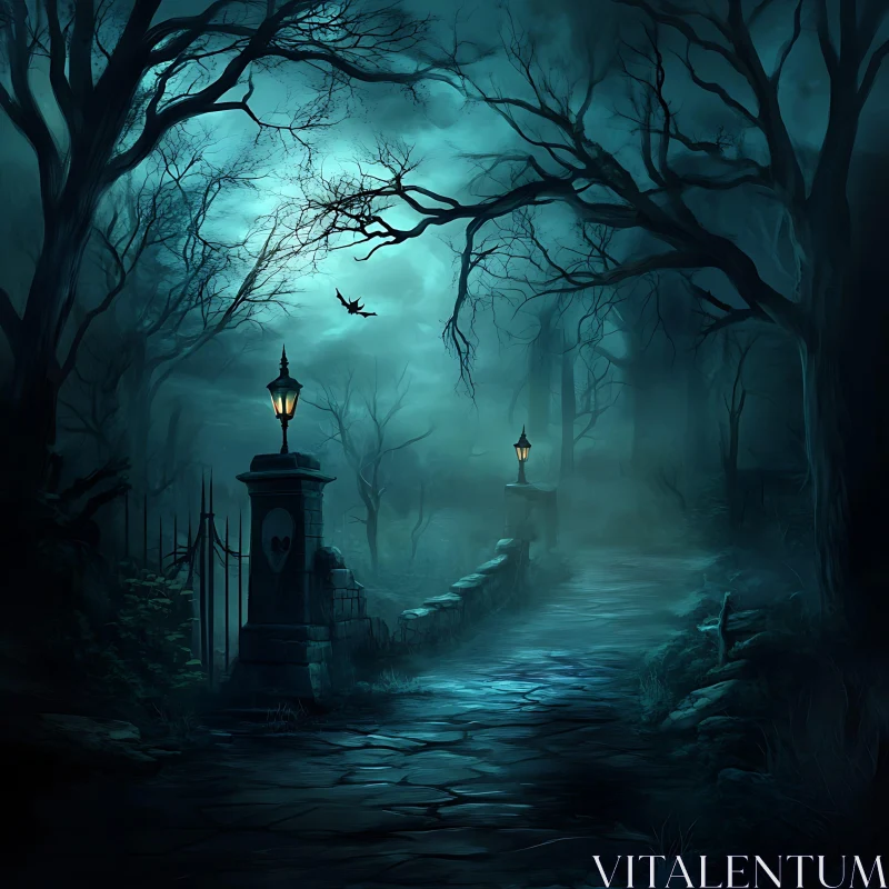 AI ART Gloomy Forest Path at Night