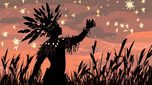 Silhouette with Headdress and Stars