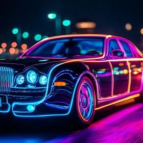 Futuristic Neon-Lit Luxury Car on Night Street