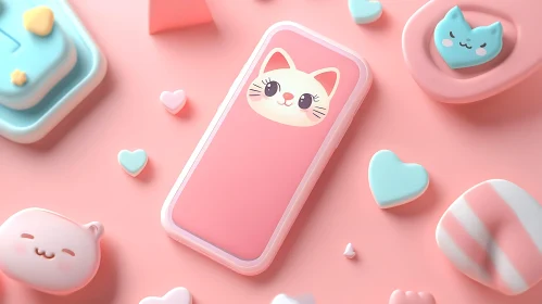 Pastel Cat Phone Case Composition