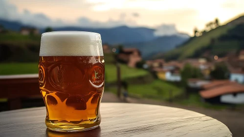 Golden Beer on Wooden Table