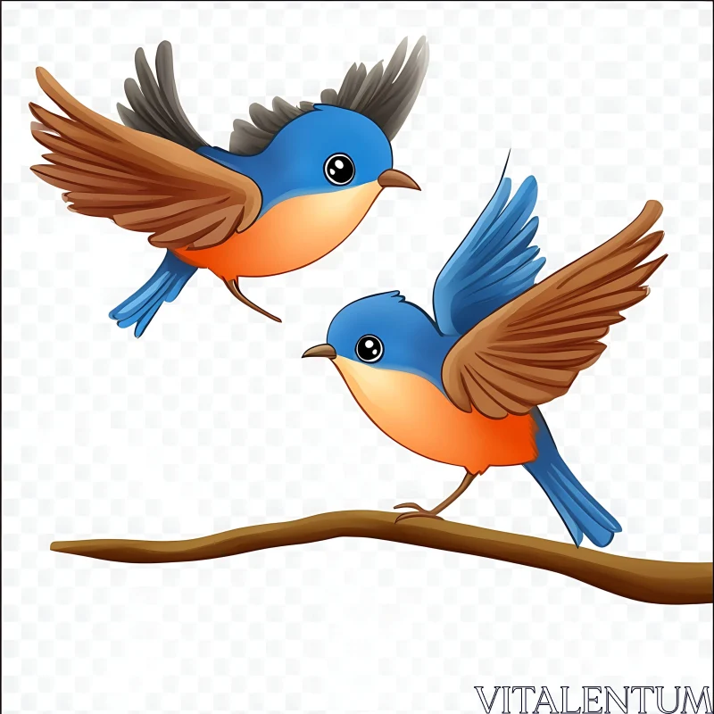 Whimsical Bird Duo Illustration AI Image