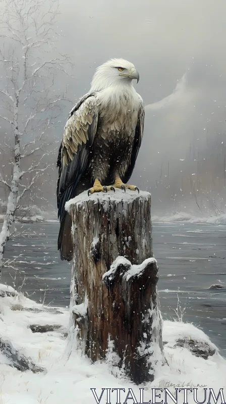 Eagle Perched in Winter AI Image