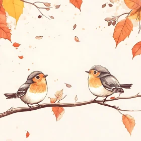 Birds and Autumn Leaves Artwork