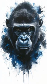 Gorilla Art with Abstract Blue Accents