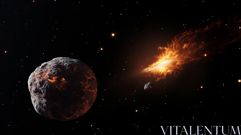 Astounding Outer Space Scene: Asteroid and Lava Planet Orbit AI Image
