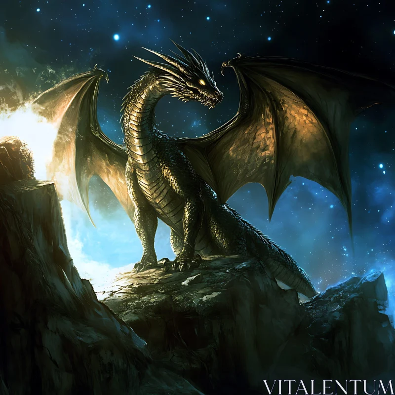 AI ART Starlit Dragon on Stone Ledge