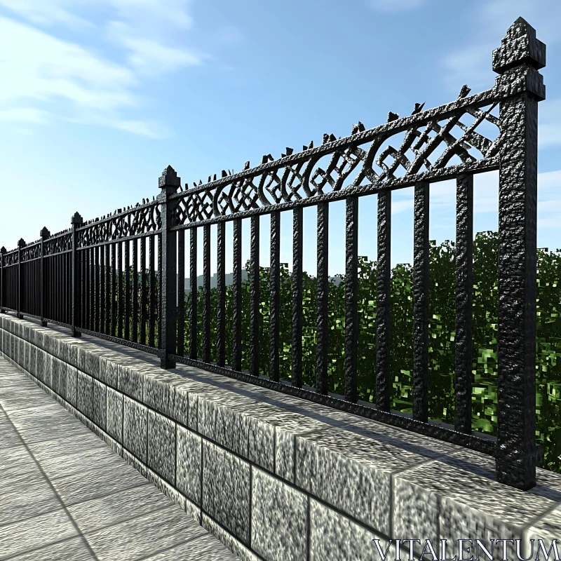 Intricate Metal Fence with Stone Base AI Image