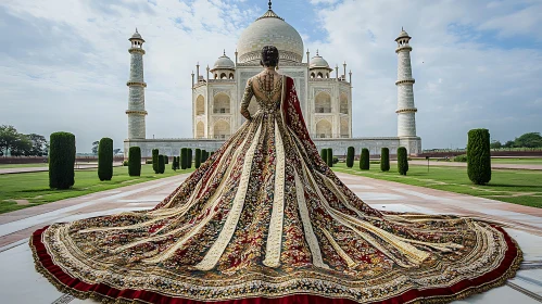 Woman in Gown at Taj Mahal