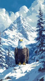 Eagle in Winter Landscape