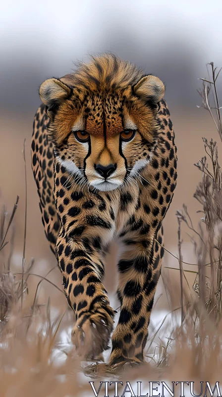 Cheetah Stalking in Grassland AI Image