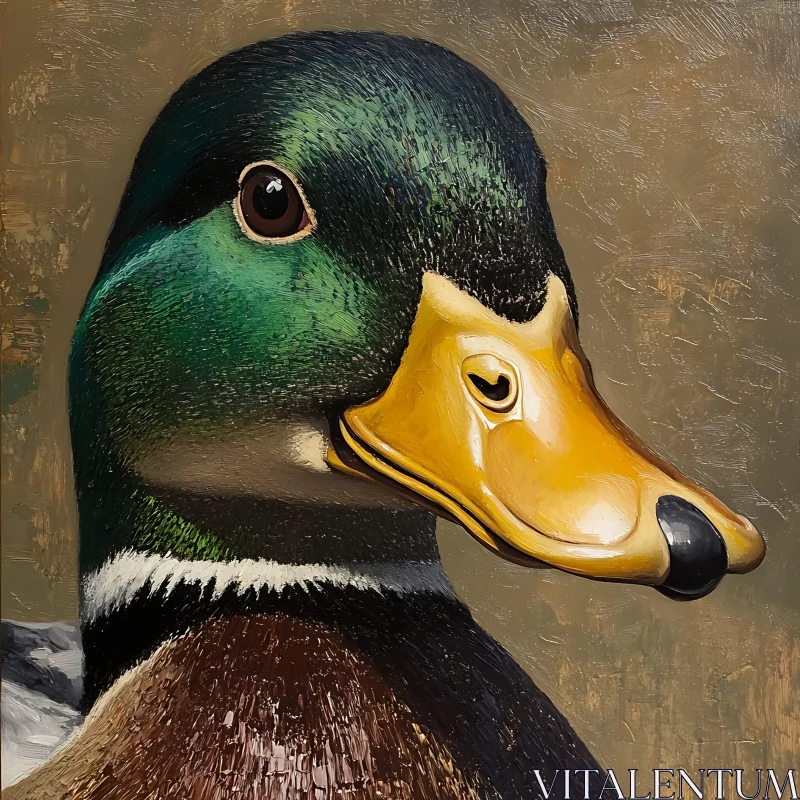 Detailed Duck Painting with Green Plumage AI Image