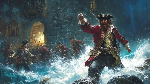 Pirate Raid on the Stormy Sea