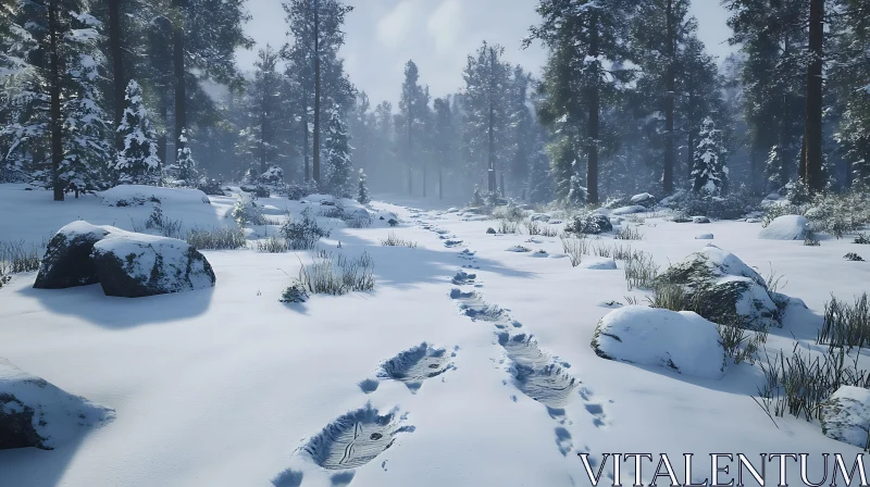 Snowy Forest Trail After Snowfall AI Image