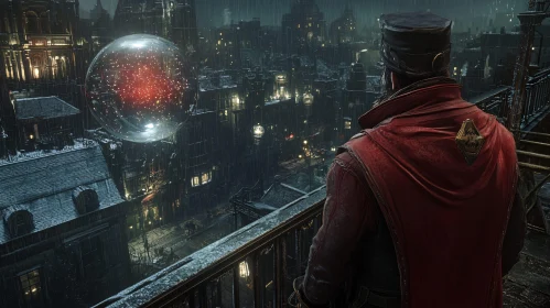 Rainy City with Red Orb